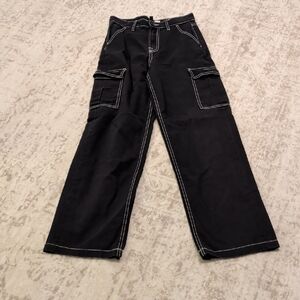 H&M Black Cargo Pants with White Contrast Stitching